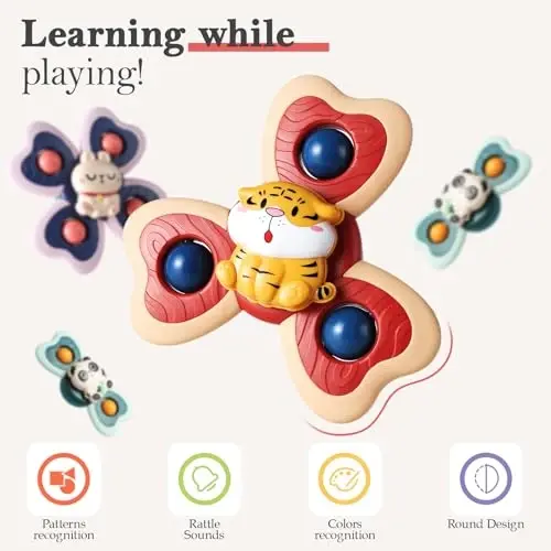 ALASOU 3PCS Suction Cup Spinner Toys for 1 Year Old Boy Girl|Spinning Top Infant Sensory Toys for Toddlers|1 2 Year Old Boy Christmas Birthday Gift|Baby Bath Toy Stocking Stuffers for Kids Ages 1-3 - 4