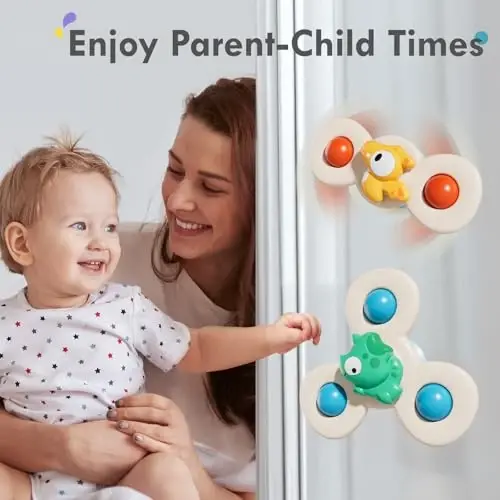 ALASOU 3PCS Suction Cup Spinner Toys for 1 Year Old Boy Girl|Spinning Top Infant Sensory Toys for Toddlers|1 2 Year Old Boy Christmas Birthday Gift|Baby Bath Toy Stocking Stuffers for Kids Ages 1-3 - 4