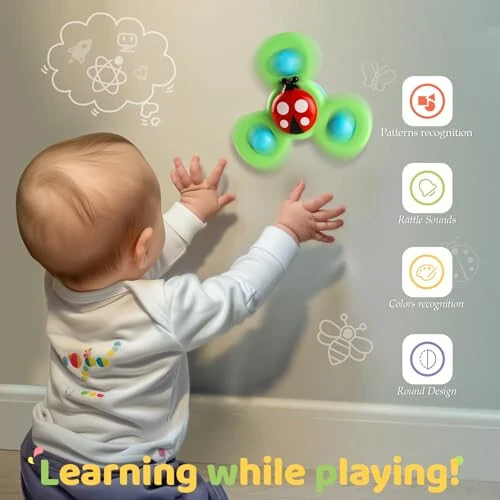 ALASOU 3PCS Suction Cup Spinner Toys for 1 Year Old Boy Girl | Spinning Top Baby Toys 6 12 18 Months | 1 2 Year Old Boy Birthday Gift | Baby Bath Toys for Kids Ages 1-3 | Sensory Toys for Toddlers 1-3 - 3