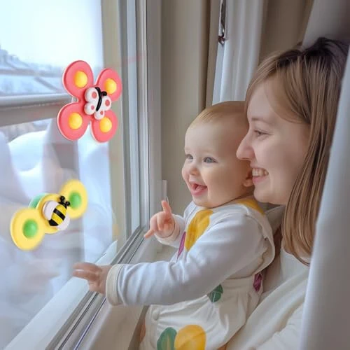 ALASOU 3PCS Suction Cup Spinner Toys for 1 Year Old Boy Girl | Spinning Top Baby Toys 6 12 18 Months | 1 2 Year Old Boy Birthday Gift | Baby Bath Toys for Kids Ages 1-3 | Sensory Toys for Toddlers 1-3 - 6