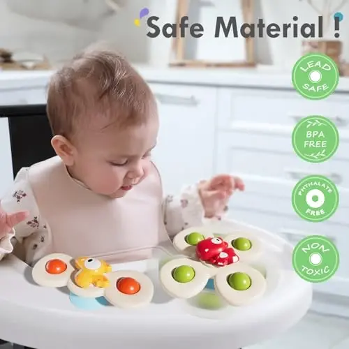 ALASOU 3PCS Suction Cup Spinner Toys for 1 Year Old Boy Girl|Spinning Top Infant Sensory Toys for Toddlers|1 2 Year Old Boy Christmas Birthday Gift|Baby Bath Toy Stocking Stuffers for Kids Ages 1-3 - 3