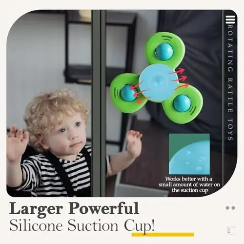 ALASOU 3PCS Suction Cup Spinner Toys for 1 2 Year Old Boy Girl Birthday Gift|Spinning Top Baby Bath Toy for Kids Ages 1-3|Sensory Airplane Travel Toy Easter Basket Stuffers for Toddlers Infant - ALASOU (1)