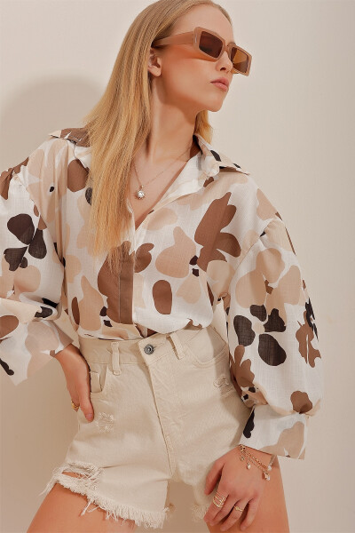 ALC-X10398 Linen Flared Shirt with Ethnic Print - 1