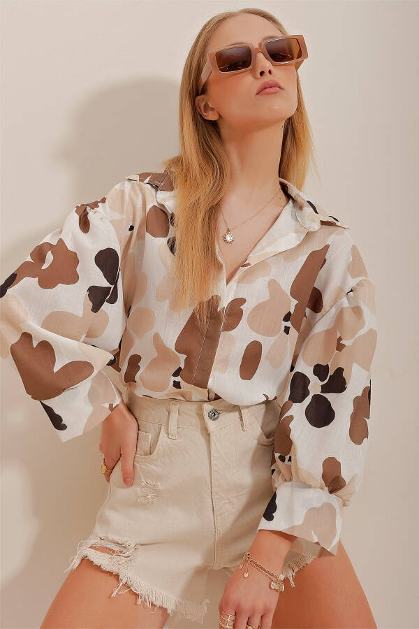 ALC-X10398 Linen Flared Shirt with Ethnic Print - 2