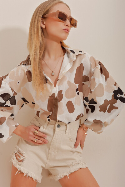 ALC-X10398 Linen Flared Shirt with Ethnic Print - 3