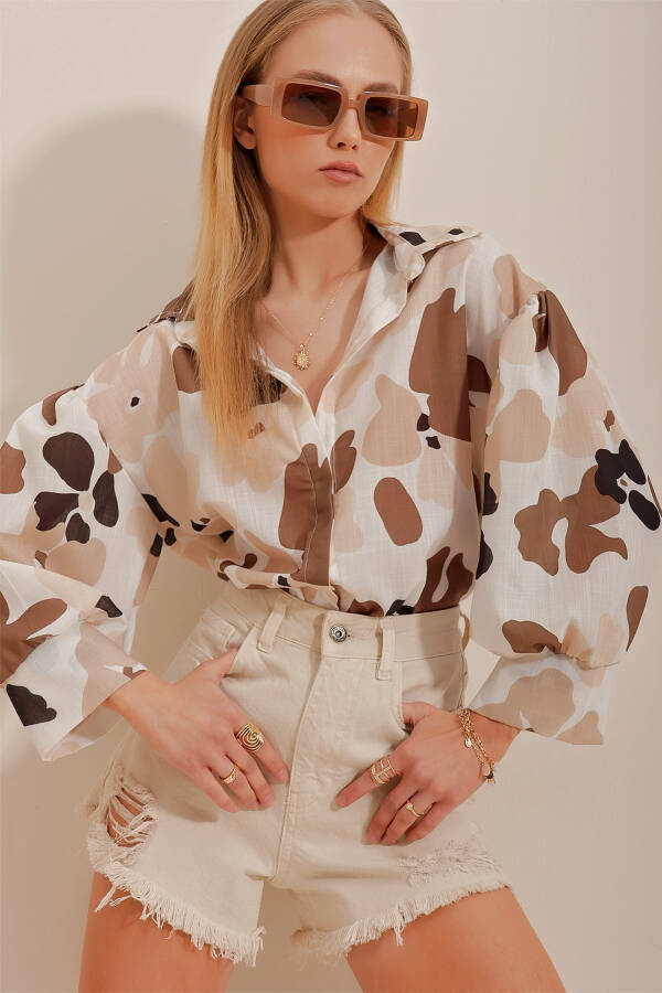 ALC-X10398 Linen Flared Shirt with Ethnic Print - 4