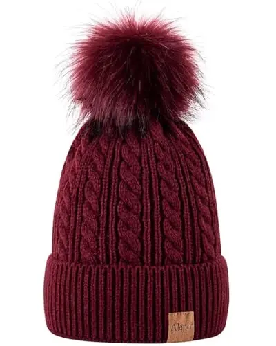 Alepo Womens Winter Beanie Hat, Warm Fleece Lined Knitted Soft Ski Cuff Cap with Pom Pom - 1