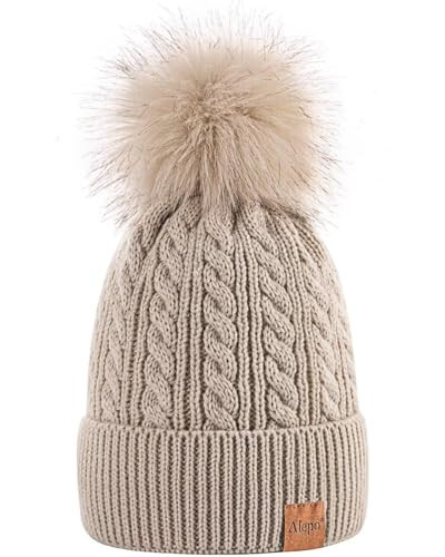 Alepo Women's Winter Beanie Hat, Warm Fleece Lined Knitted Soft Ski Cuff Cap with Pom Pom - 1