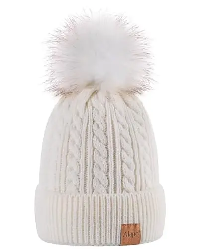 Alepo Womens Winter Beanie Hat, Warm Fleece Lined Knitted Soft Ski Cuff Cap with Pom Pom - ALEPO