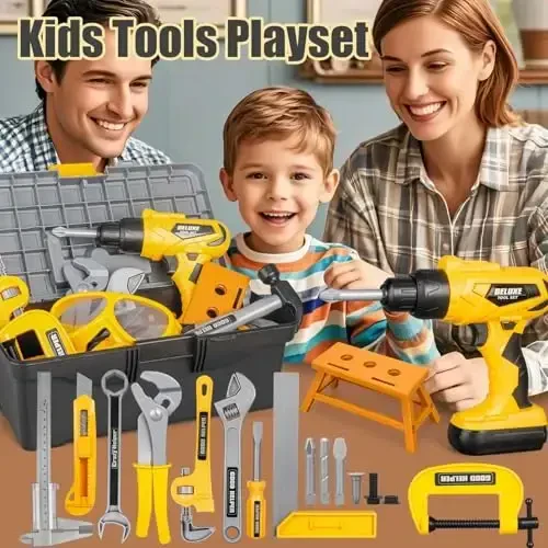 Zealous 48pcs Kids Tool Set with Tool Box & Electronic Toy Drill, Pretend Play Construction Kits for Kids Ages 3-5 Years Old, Toddler Boy Toys - 7