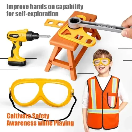 Zealous 48pcs Kids Tool Set with Tool Box & Electronic Toy Drill, Pretend Play Construction Kits for Kids Ages 3-5 Years Old, Toddler Boy Toys - 5