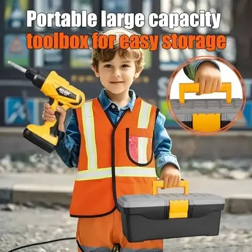 Zealous 48pcs Kids Tool Set with Tool Box & Electronic Toy Drill, Pretend Play Construction Kits for Kids Ages 3-5 Years Old, Toddler Boy Toys - 6