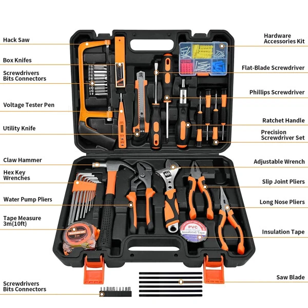 Tool Kit 148 Piece, General Household Basic Hand Tool Set with Storage Case Ideal for Home Repairing, Maintenance and DIY Projects - 2
