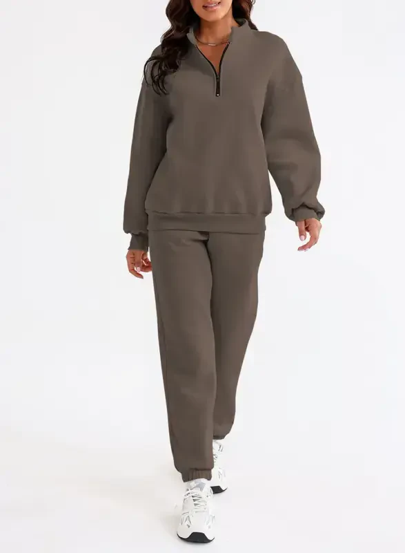Aleumdr Women's Brown Long Sleeve Pullover Long Sweatpants, 2-Piece Outfit, Size XL - 3