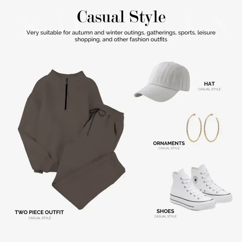 Aleumdr Women's Brown Long Sleeve Pullover Long Sweatpants, 2-Piece Outfit, Size XL - 6