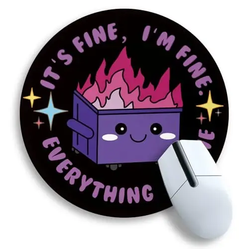 Gctriki Dumpster on Fire Mouse Pad, Cute Round Mouse Pads for Desk, Funny Purple Dumpster Mousepad for Laptop Gaming, Stitched Edge Non-Slip Rubber Base, Cute Office Desk Accessories Decor for Women - GCTRIKI