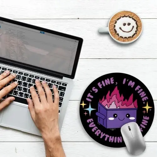 Gctriki Dumpster on Fire Mouse Pad, Cute Round Mouse Pads for Desk, Funny Purple Dumpster Mousepad for Laptop Gaming, Stitched Edge Non-Slip Rubber Base, Cute Office Desk Accessories Decor for Women - 3
