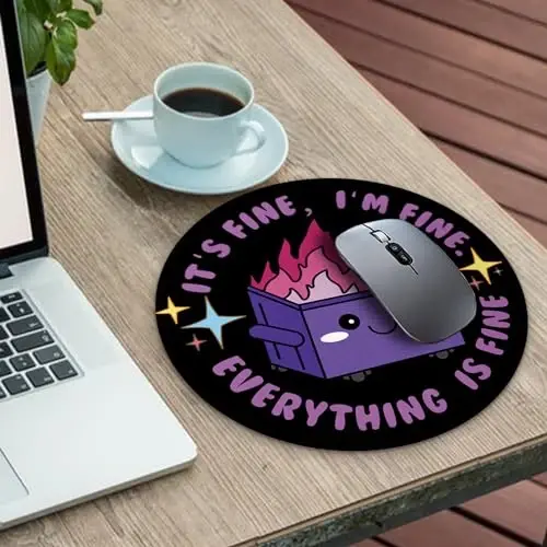 Gctriki Dumpster on Fire Mouse Pad, Cute Round Mouse Pads for Desk, Funny Purple Dumpster Mousepad for Laptop Gaming, Stitched Edge Non-Slip Rubber Base, Cute Office Desk Accessories Decor for Women - 2