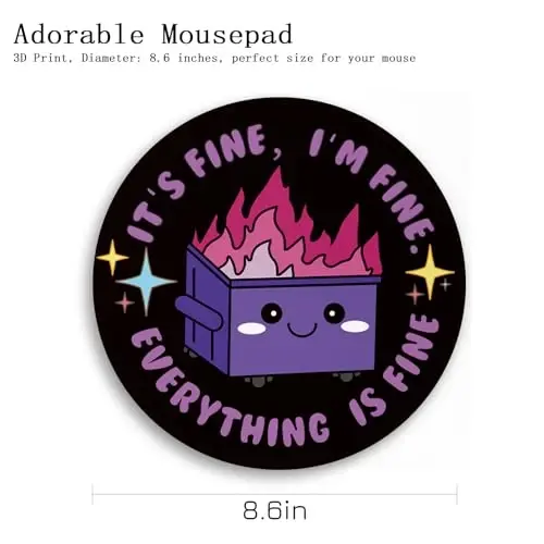 Gctriki Dumpster on Fire Mouse Pad, Cute Round Mouse Pads for Desk, Funny Purple Dumpster Mousepad for Laptop Gaming, Stitched Edge Non-Slip Rubber Base, Cute Office Desk Accessories Decor for Women - 4