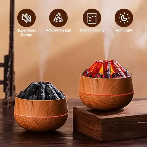 Flame Essential Diffuser Bonfire Humidifier 300ml Ultra-Quiet Auto-Off Aromatherapy Diffuser Campfire Flame Fire Diffuser for Home, Office or Gym - Wood Grain - 3