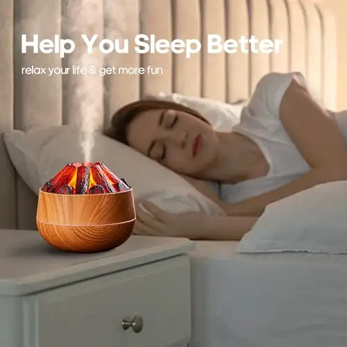 Flame Essential Diffuser Bonfire Humidifier 300ml Ultra-Quiet Auto-Off Aromatherapy Diffuser Campfire Flame Fire Diffuser for Home, Office or Gym - Wood Grain - 5