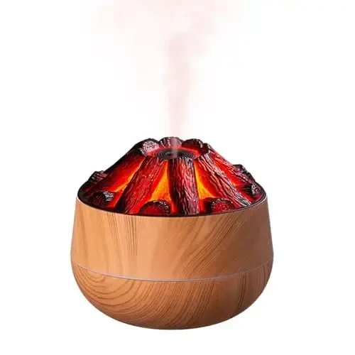 Flame Essential Diffuser Bonfire Humidifier 300ml Ultra-Quiet Auto-Off Aromatherapy Diffuser Campfire Flame Fire Diffuser for Home, Office or Gym - Wood Grain - 1