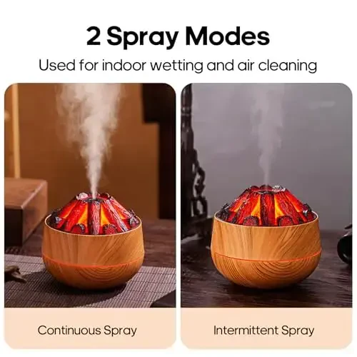 Flame Essential Diffuser Bonfire Humidifier 300ml Ultra-Quiet Auto-Off Aromatherapy Diffuser Campfire Flame Fire Diffuser for Home, Office or Gym - Wood Grain - 2