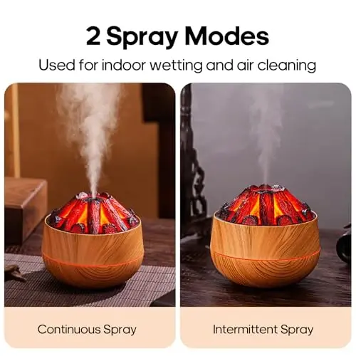 Flame Essential Diffuser Bonfire Humidifier 300ml Ultra-Quiet Auto-Off Aromatherapy Diffuser Campfire Flame Fire Diffuser for Home, Office or Gym - Wood Grain - 2