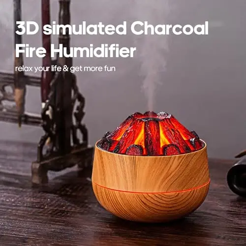 Flame Essential Diffuser Bonfire Humidifier 300ml Ultra-Quiet Auto-Off Aromatherapy Diffuser Campfire Flame Fire Diffuser for Home, Office or Gym - Wood Grain - 4