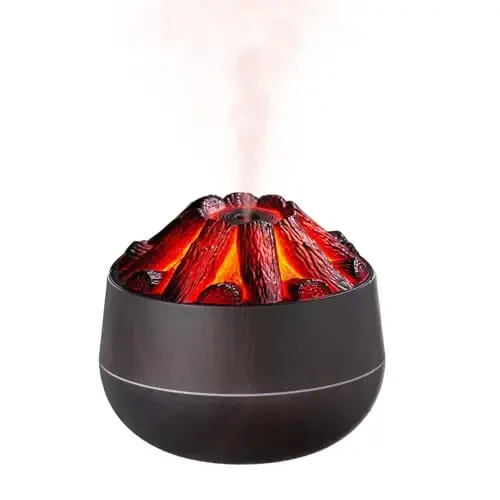 Flame Essential Diffuser Bonfire Humidifier 300ml Ultra-Quiet Auto-Off Aromatherapy Diffuser Campfire Flame Fire Diffuser for Home, Office or Gym- Black 
