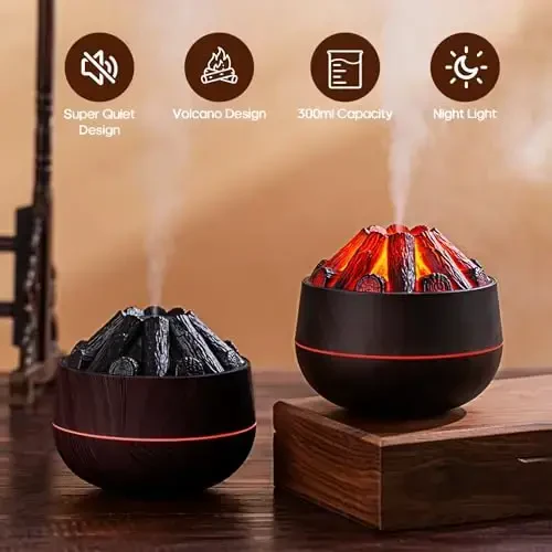 Flame Essential Diffuser Bonfire Humidifier 300ml Ultra-Quiet Auto-Off Aromatherapy Diffuser Campfire Flame Fire Diffuser for Home, Office or Gym- Black - 3