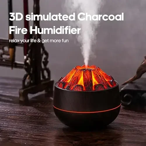 Flame Essential Diffuser Bonfire Humidifier 300ml Ultra-Quiet Auto-Off Aromatherapy Diffuser Campfire Flame Fire Diffuser for Home, Office or Gym- Black - 4