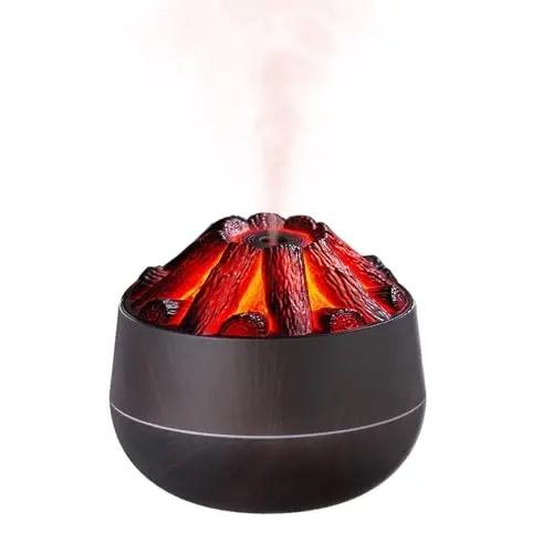 Flame Essential Diffuser Bonfire Humidifier 300ml Ultra-Quiet Auto-Off Aromatherapy Diffuser Campfire Flame Fire Diffuser for Home, Office or Gym- Black - RICAN
