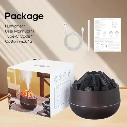 Flame Essential Diffuser Bonfire Humidifier 300ml Ultra-Quiet Auto-Off Aromatherapy Diffuser Campfire Flame Fire Diffuser for Home, Office or Gym- Black - 5