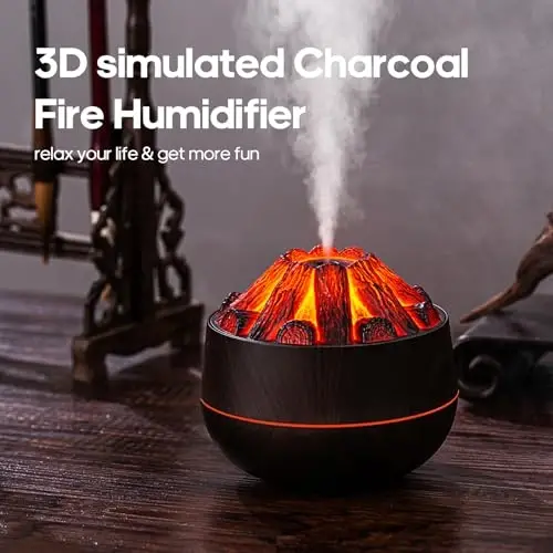 Flame Essential Diffuser Bonfire Humidifier 300ml Ultra-Quiet Auto-Off Aromatherapy Diffuser Campfire Flame Fire Diffuser for Home, Office or Gym- Black - 4