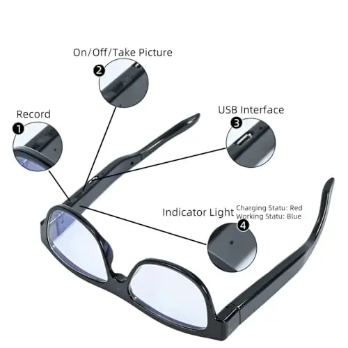 ALFOINE 32G Video Camera Glasses: HD 1080P Video Recording Camera Glasses for Outdoor and Indoor, Smart Glasses for Cycling, Hiking, Climbing and Traveling - 3