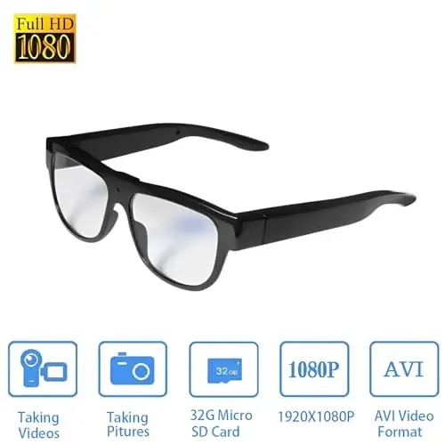 ALFOINE 32G Video Camera Glasses: HD 1080P Video Recording Camera Glasses for Outdoor and Indoor, Smart Glasses for Cycling, Hiking, Climbing and Traveling - 1