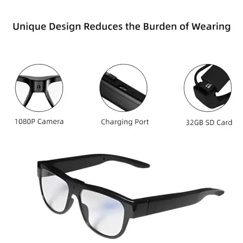 ALFOINE 32G Video Camera Glasses: HD 1080P Video Recording Camera Glasses for Outdoor and Indoor, Smart Glasses for Cycling, Hiking, Climbing and Traveling - 2