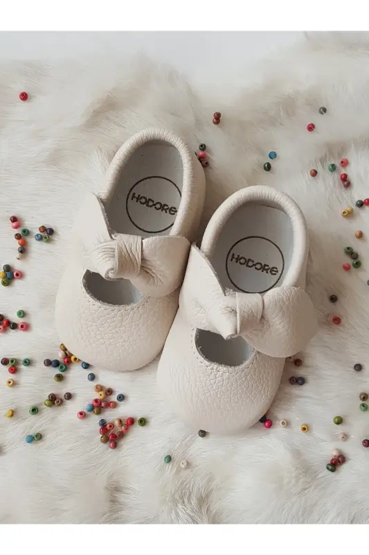 Alice Genuine Leather Baby Moccasin Ecru-Ecru - HODORE