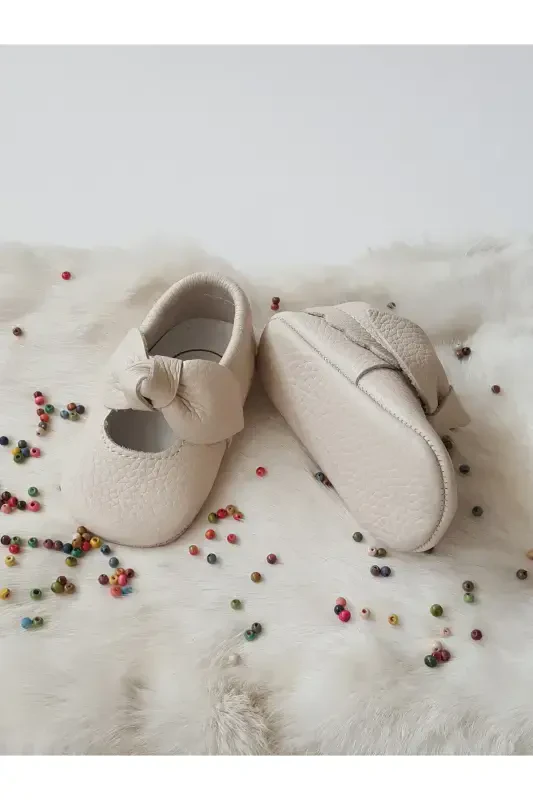 Alice Genuine Leather Baby Moccasin Ecru-Ecru - 2