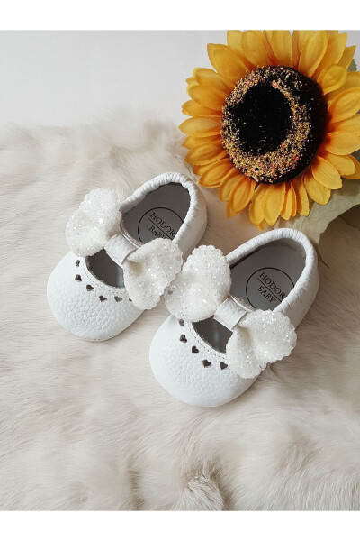 Alice Genuine Leather White Baby Moccasins with Stones - 2