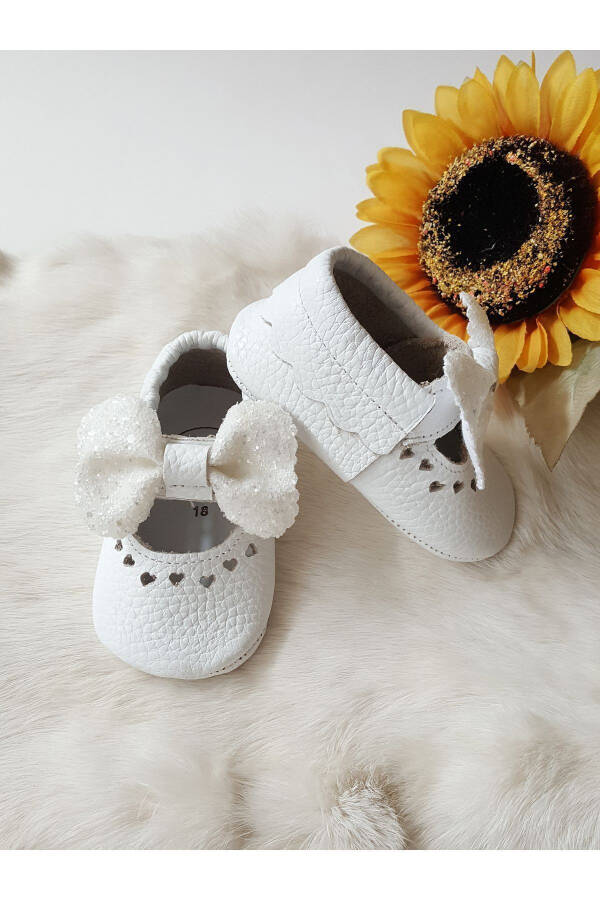 Alice Genuine Leather White Baby Moccasins with Stones - 3