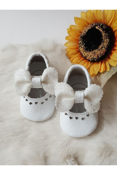 Alice Genuine Leather White Baby Moccasins with Stones - 4