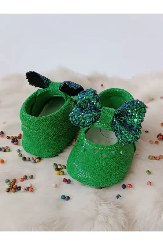 Alice Green Genuine Leather Baby Moccasin Booties-Grass Green - 2