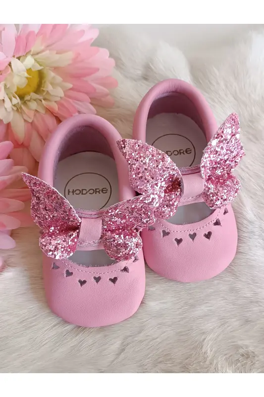 Alice Kelebek Taşlı Pembe Hakiki Deri Bebek Mokasen - Pembe Kelebek - 2
