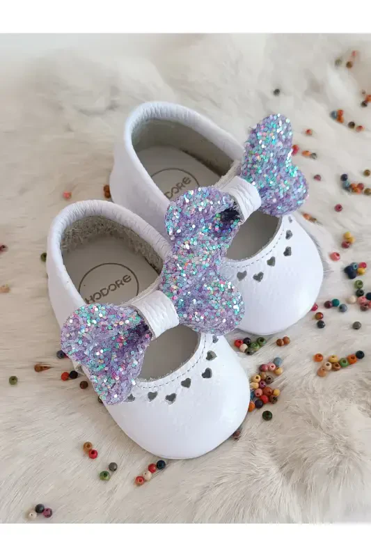 Alice Mor Taşlı Hakiki Deri Bebek Makosen Ayakkabı-Mor Taşlı - HODORE