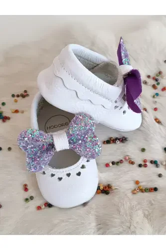 Alice Mor Taşlı Hakiki Deri Bebek Makosen Ayakkabı-Mor Taşlı - HODORE (1)