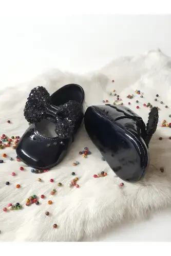 Alice Rugan Taşлы Лакирленген темно-синий кожаный мокасин-Темно-синий со стразами - 3