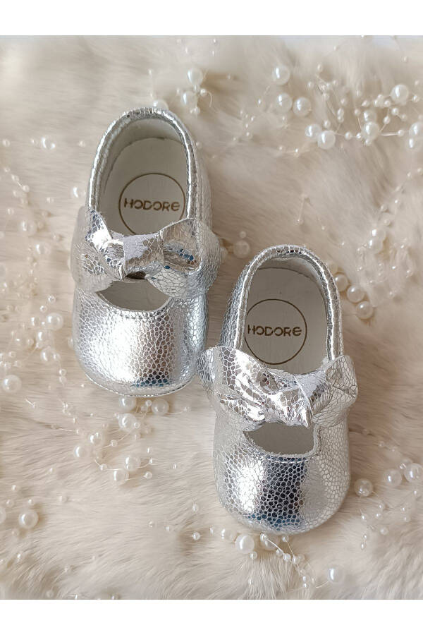 Alice Silver Genuine Leather Baby Moccasin Slippers - 6