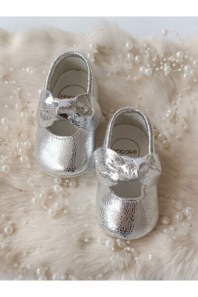 Alice Silver Genuine Leather Baby Moccasin Slippers - 9